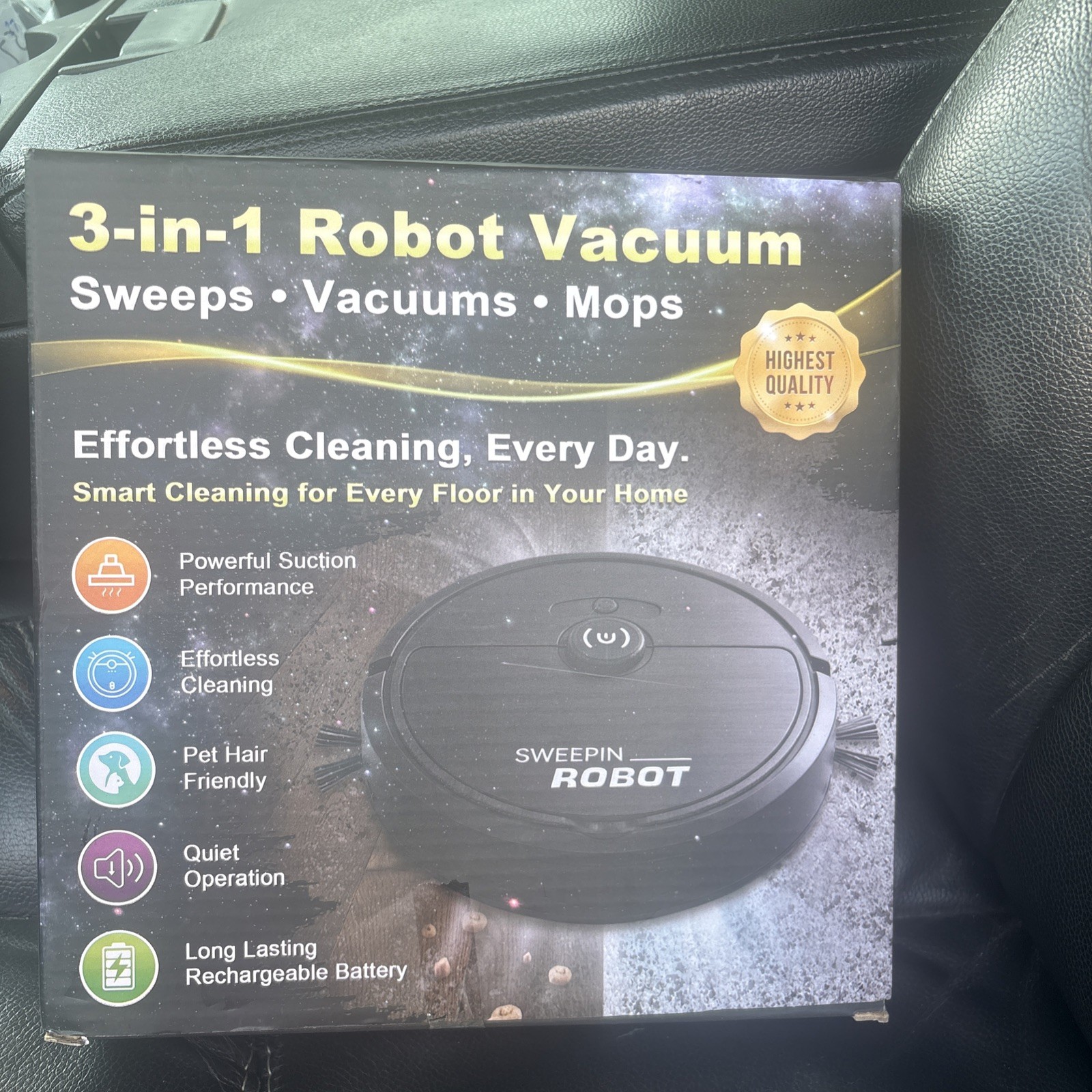 3-in-1 Robot Vacuum Cleaner with Mop Wet Mopping & Auto Sweeping Pet Hair Dust