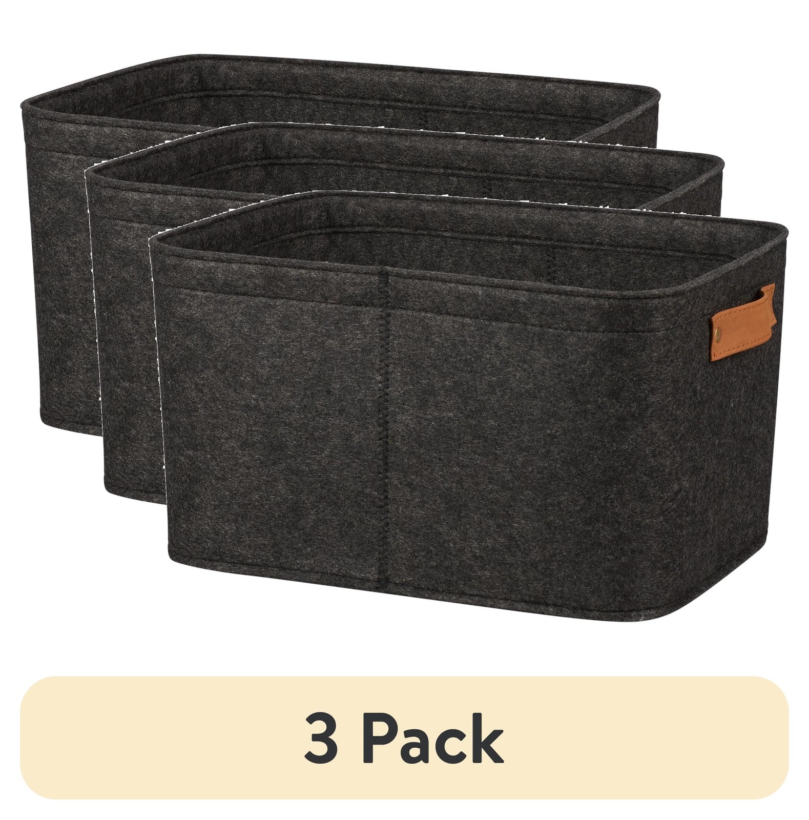 (3 pack Medium Gray Felt Decorative Storage Basket 15 in x 11.02 in x 7.87 in