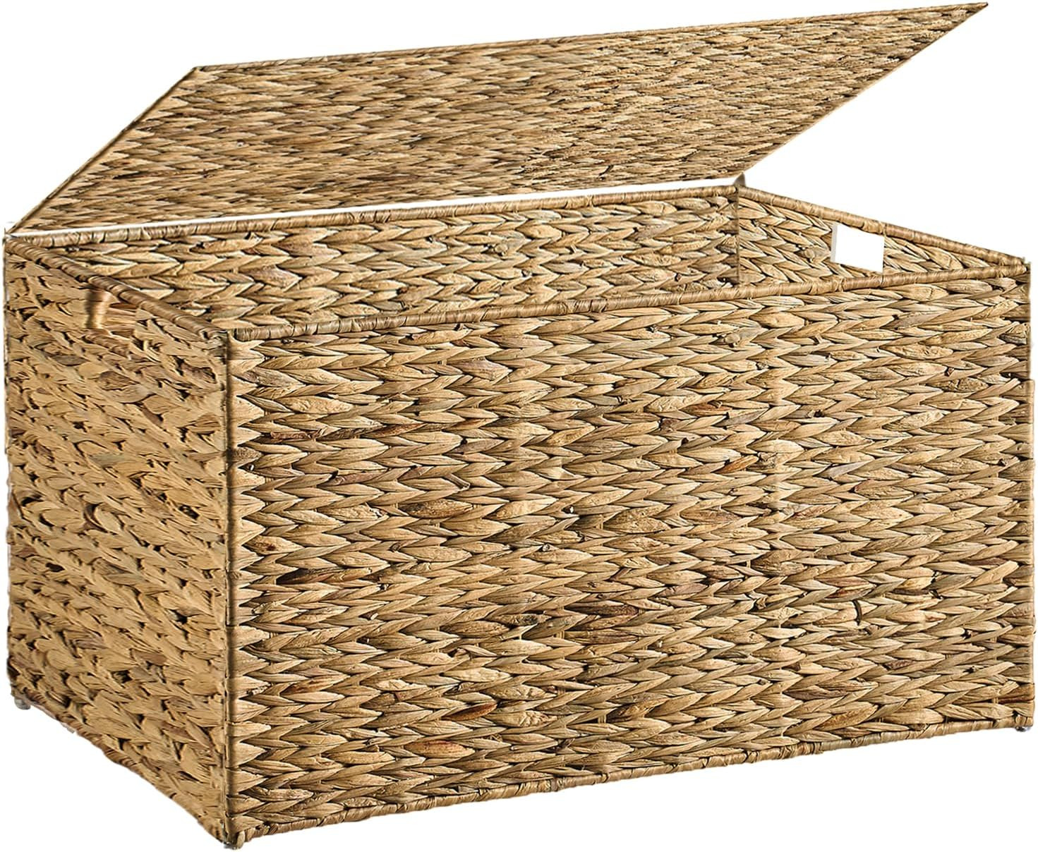 Handwoven Water Hyacinth Storage Basket with Lid, 52.8 Gallon, Foldable