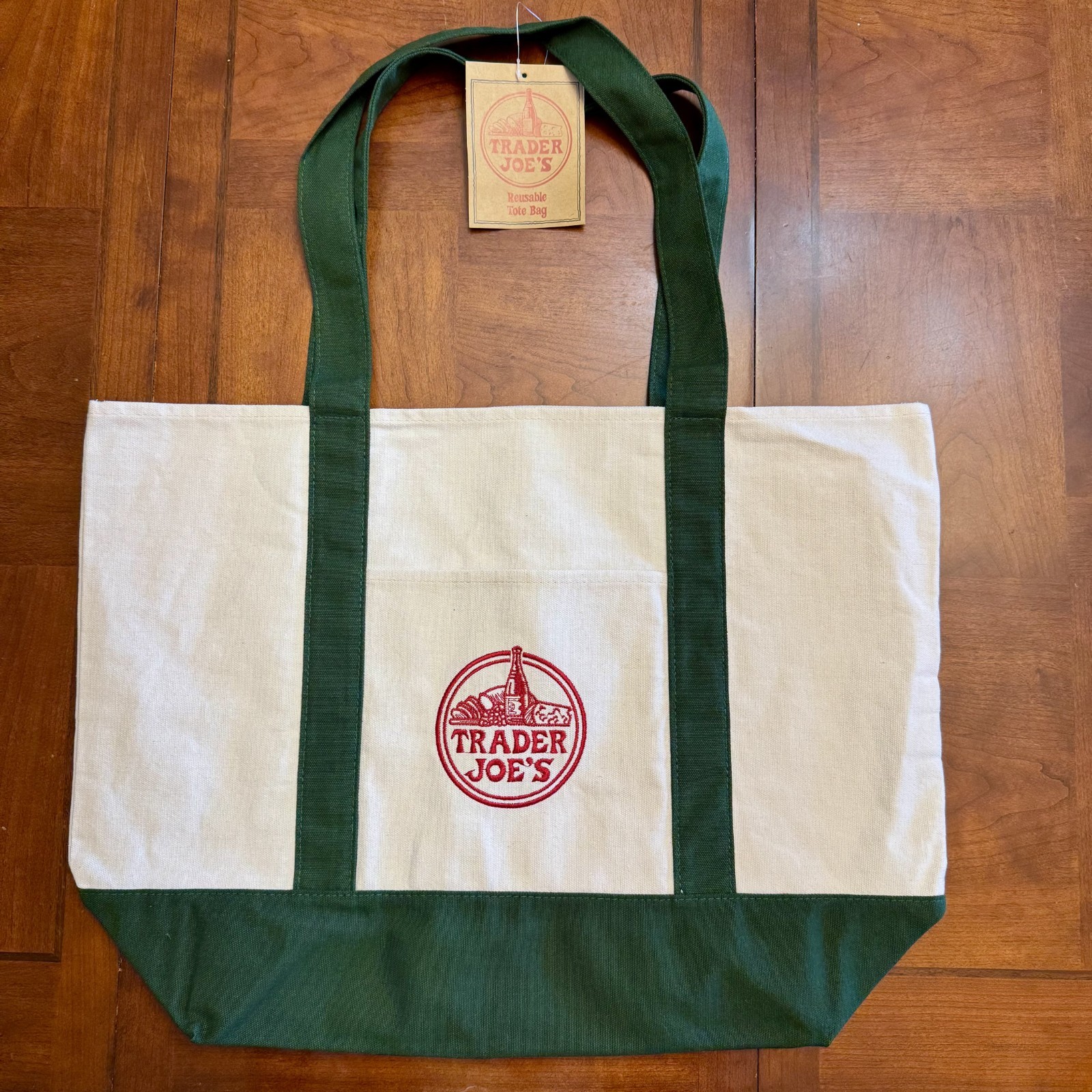 Trader Joe’s Canvas Reusable Tote Carry Large Eco Shopping Bag Green and Blue