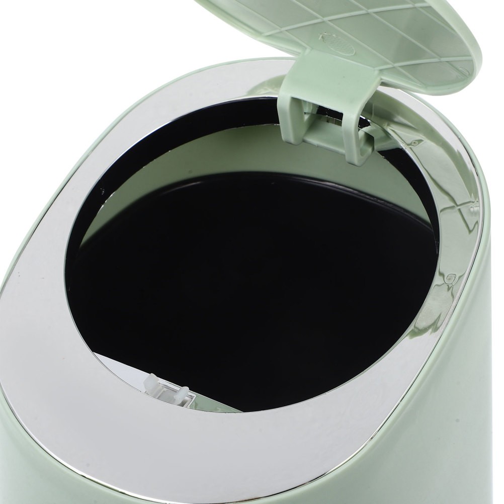 1 Set Mini Reusable Desk Trash Can with Lid Light Green ABS PP Press Type