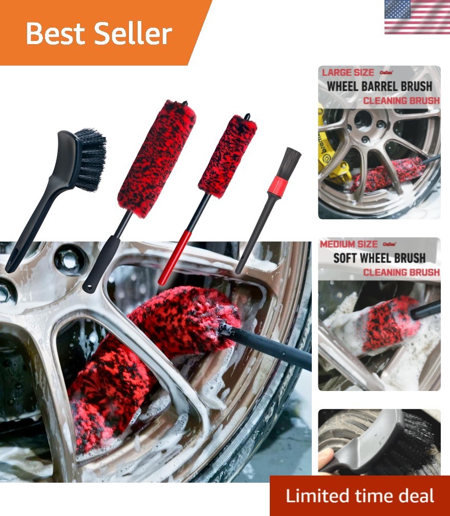 Professional 4 Pack Long Handle Wheel Brush Kit for Cleaning Wheel and Tire- …