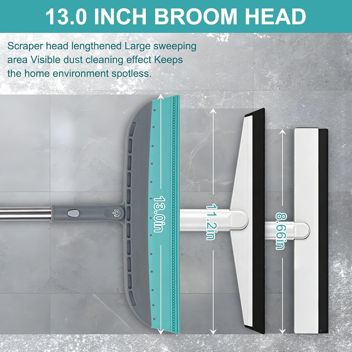 Multifunction Rubber Air Broom, Silicone Floor Squeegee Broom with 59″ Long Hand