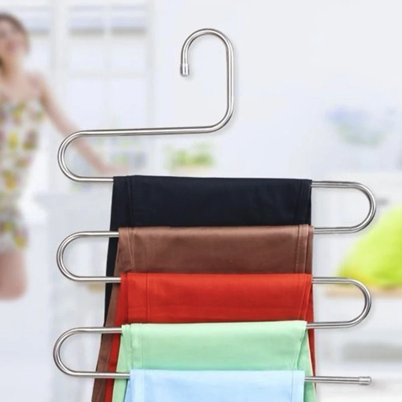 1 pc Stainless Steel Multi-Layer Pants Hanger – Space-Saving Closet Organizer