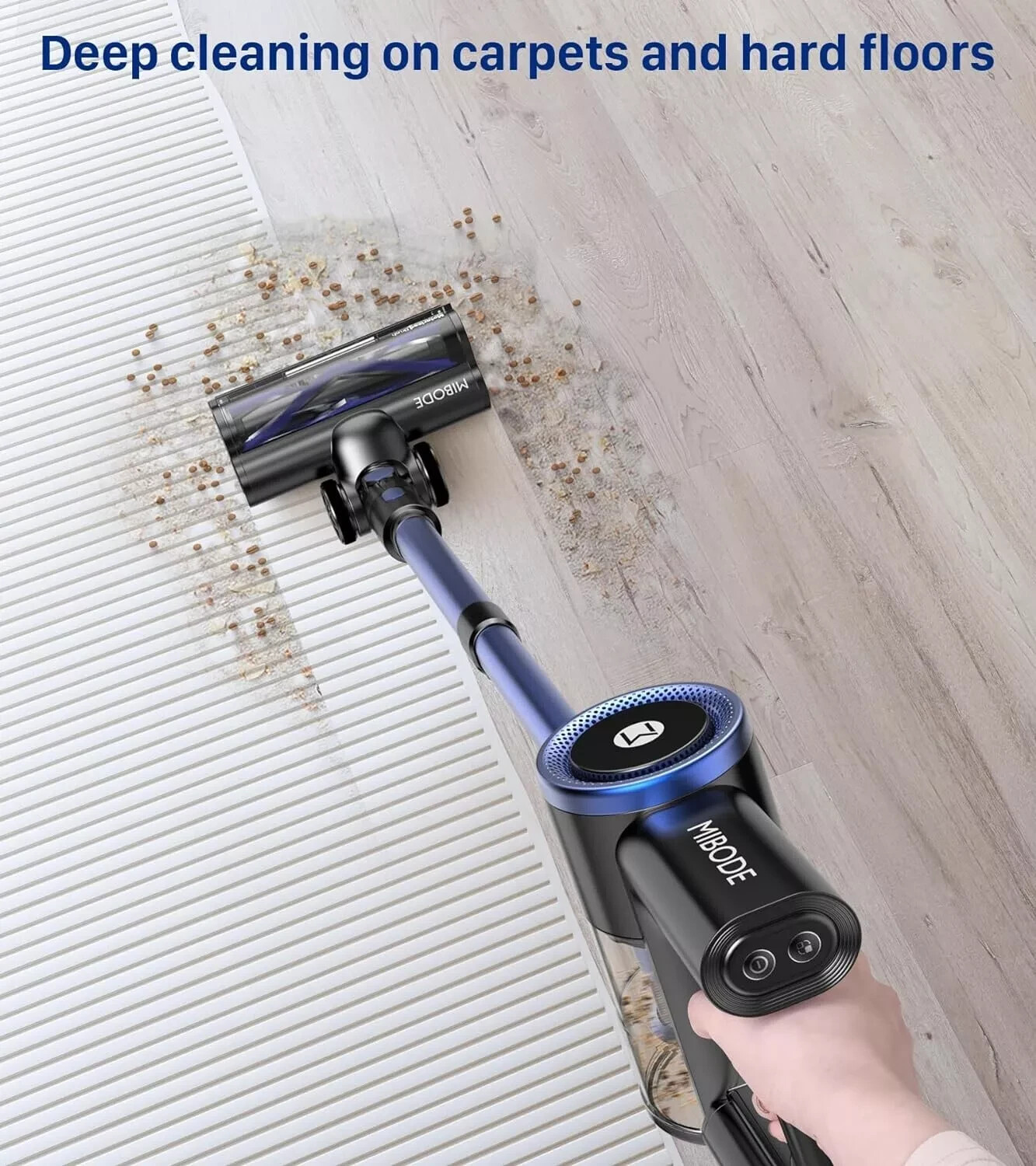 MIBODE Cordless Stick Vacuum, 45Min Runtime, For Hard Floor Carpet Pet Hair ME02