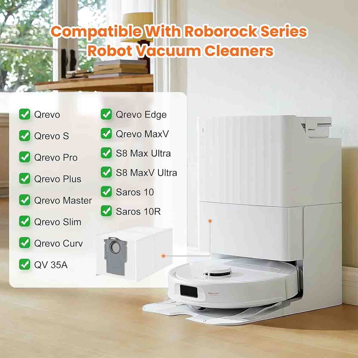 6 Pack QRevo Dust Bags for Roborock Qrevo Plus S8 Max Ultra Robot Vacuum Cleaner