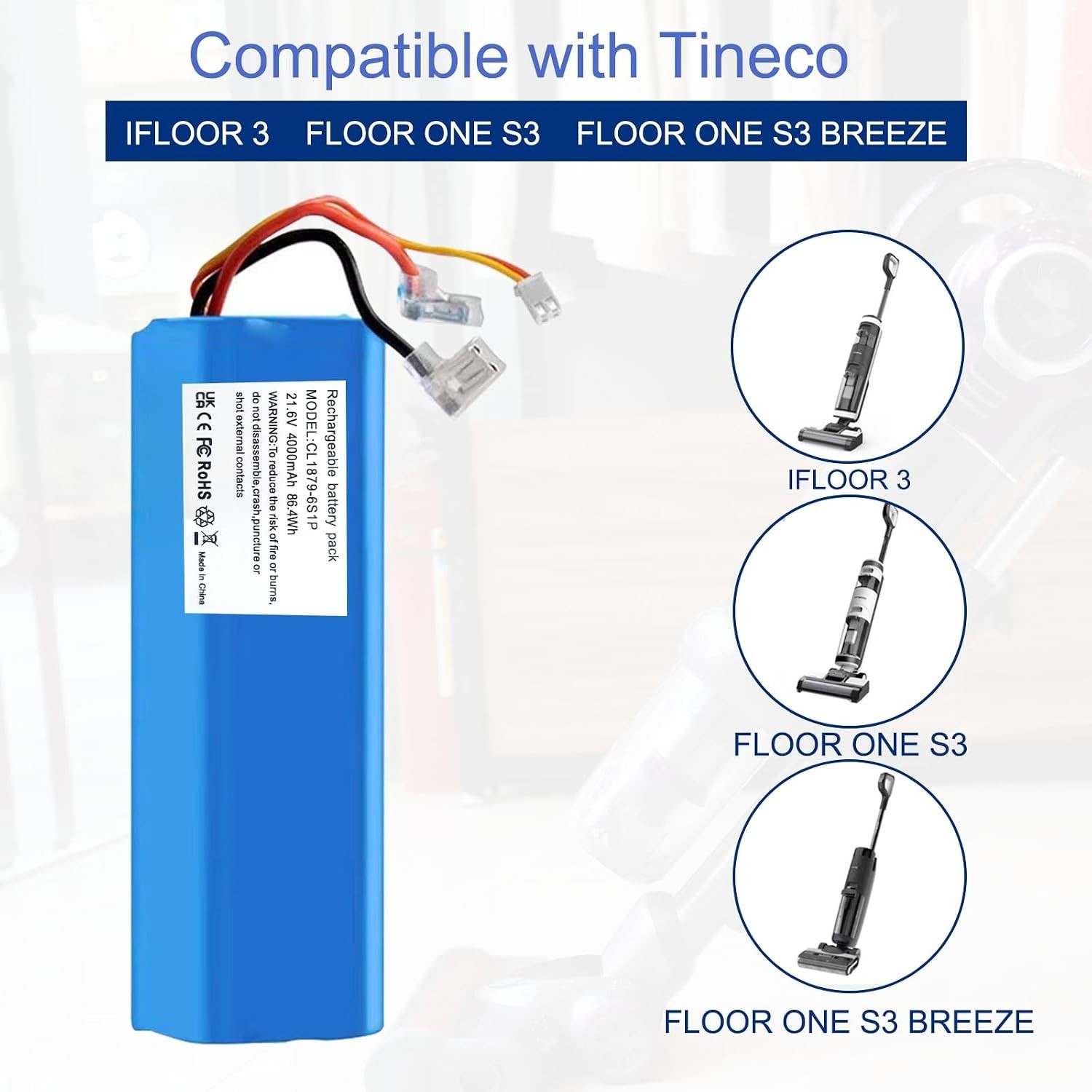 Compact 4.0Ah Tineco Battery Replacement – Perfect for Floor ONE S3 & iFloor 3