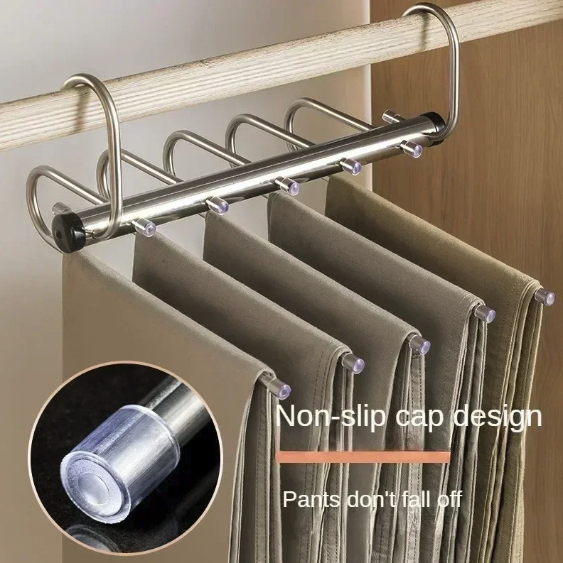 2 pcs 9-Layer Foldable Metal Pants Hanger – Space-Saving Multi-Tier Closet Tool