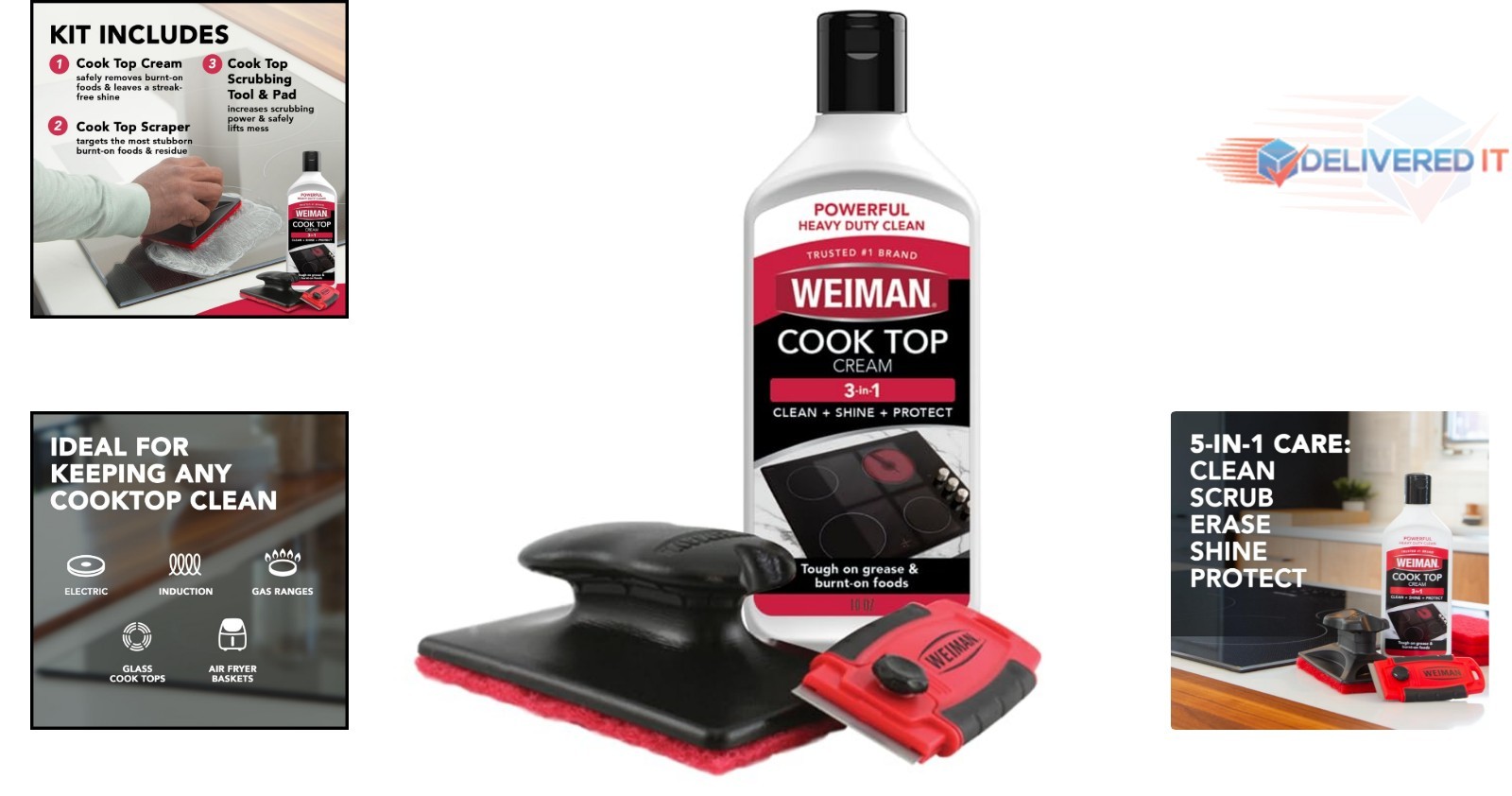Glass Ceramic Cooktop Cleaner Kit including Polish Scrubbing Pads & Scraper