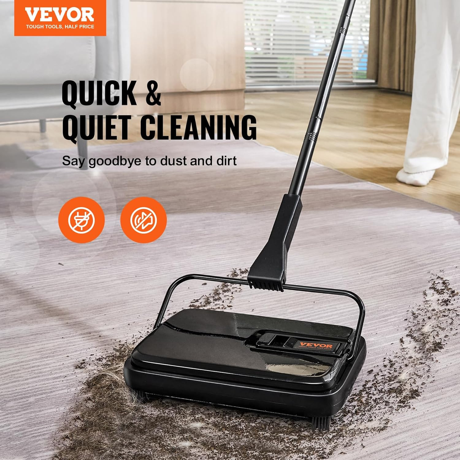 Carpet Sweeper, 7.87 in Sweeping Paths, Floor Sweeper Manual Non Electric, 300 M