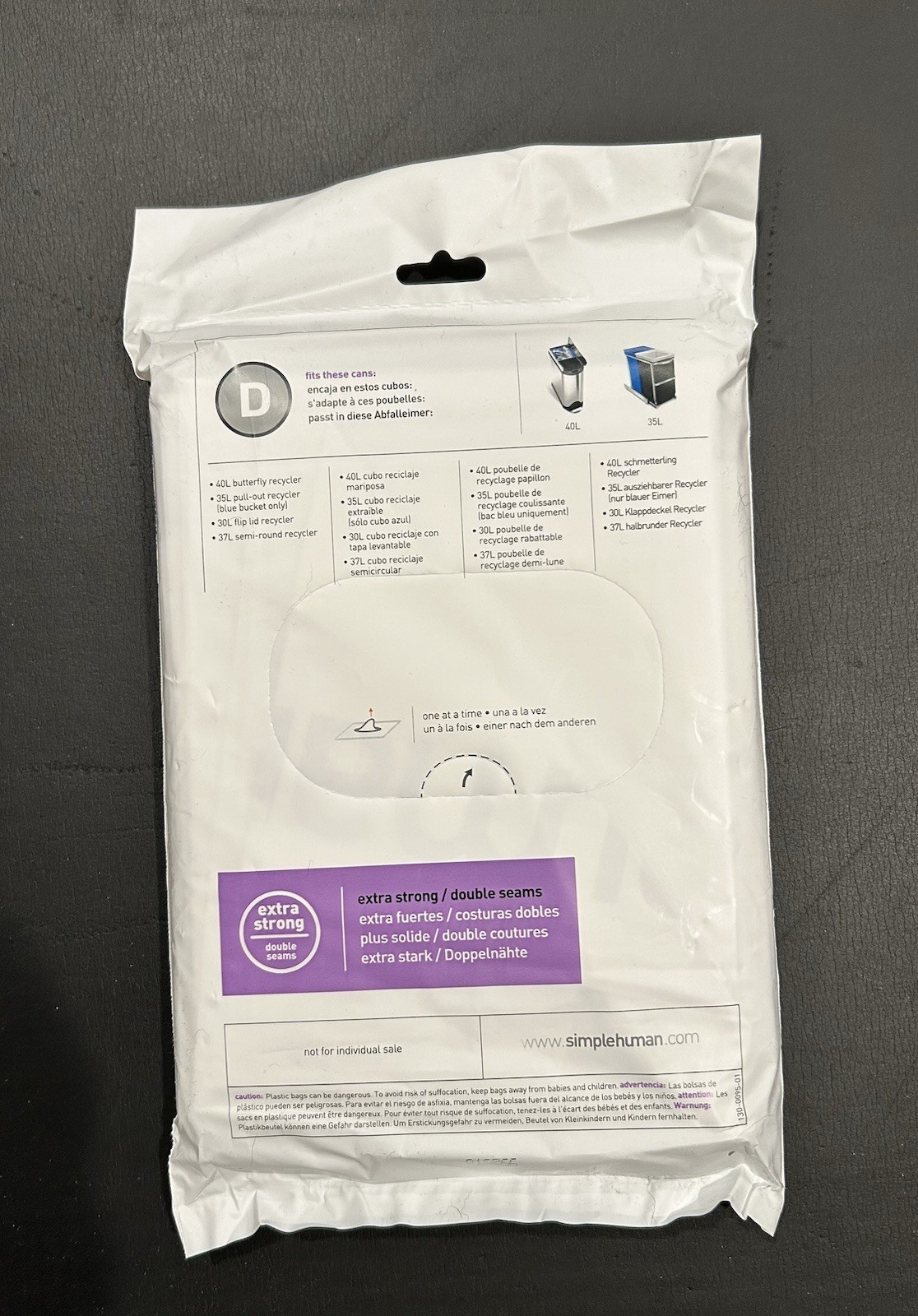 SIMPLEHUMAN Code D Custom Fit Kitchen Trash Bag Liners 60 Count (3 packs of 20)
