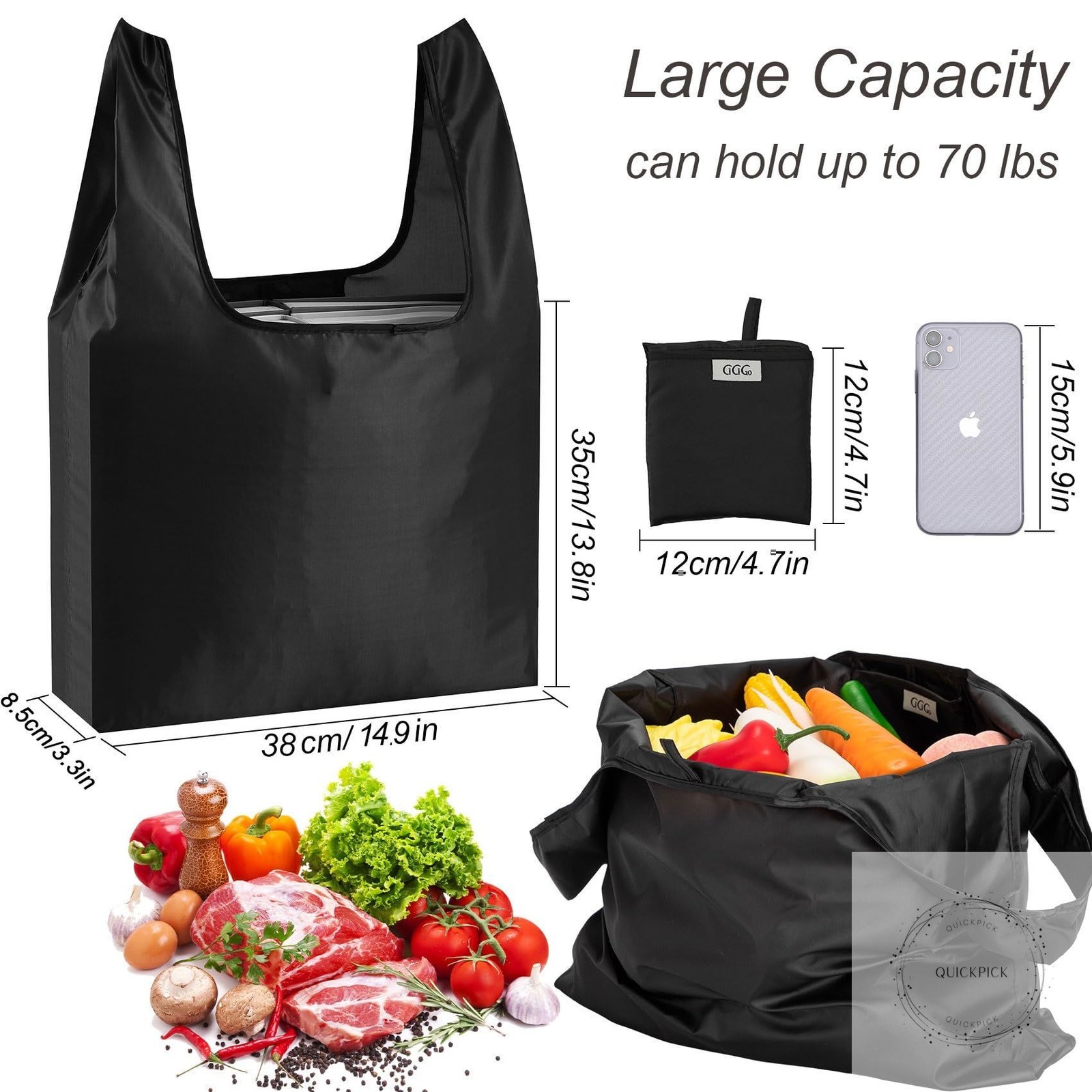 Large Reusable Bags Shopping Washable Foldable 6 Pack Grocery Bags Heavy Duty