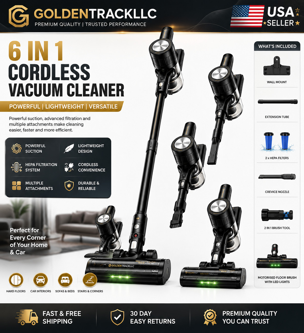 Tyson Clean Extra Cordless Vacuum Cleaner Black/Nickel