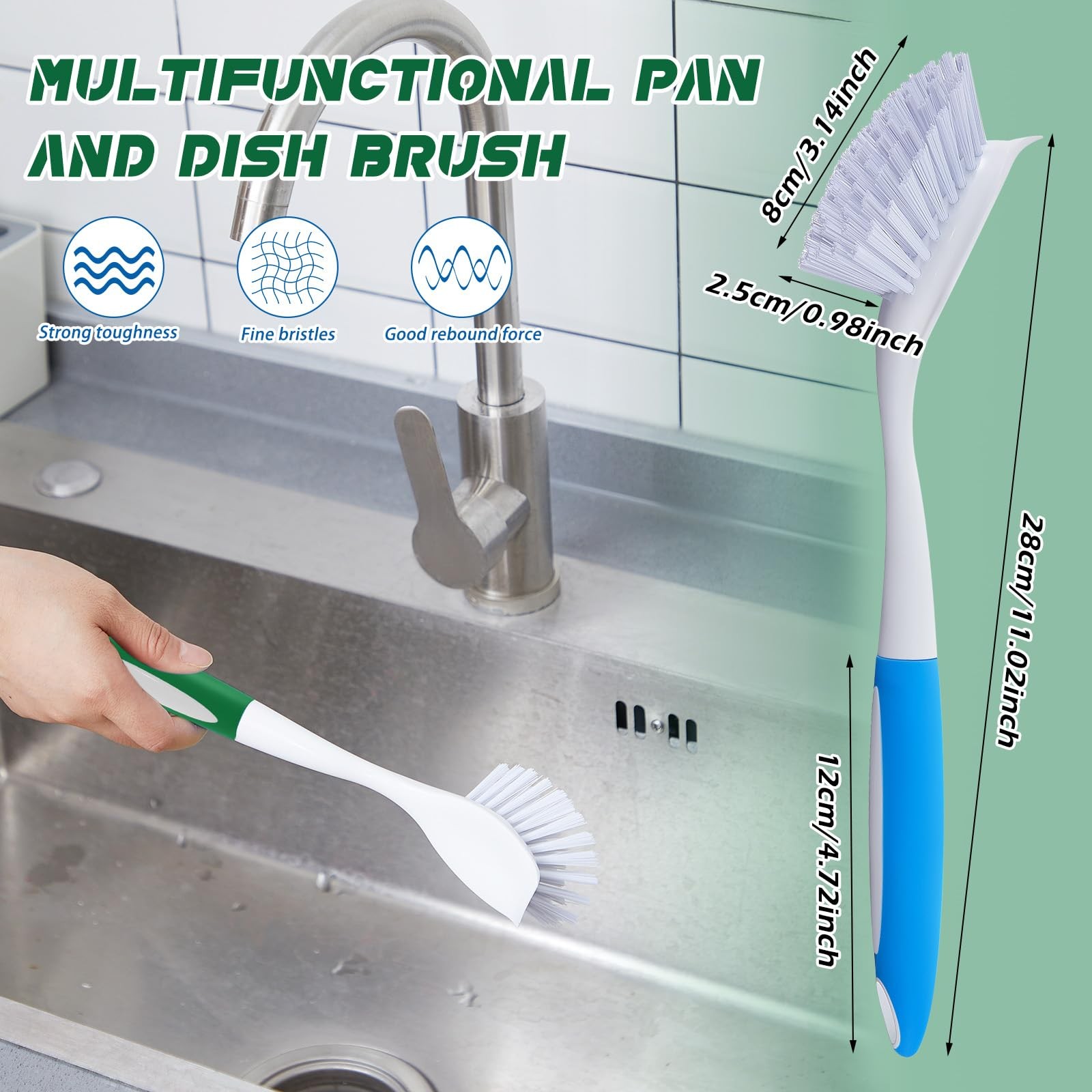 Hsei 20 Pcs Blue and Green Kitchen Scrub Dish Brush Bulk with 11 Inch Anti Sl…