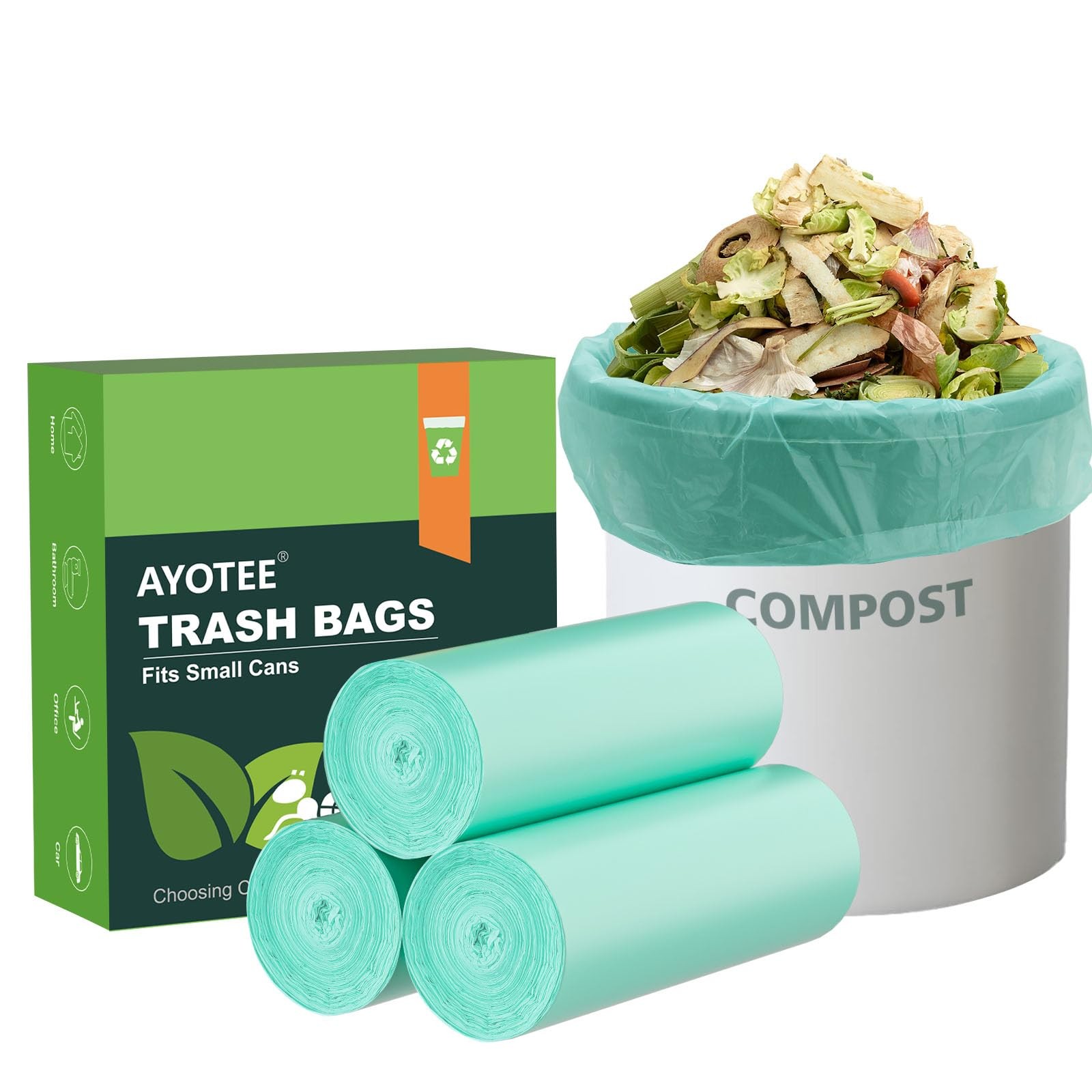 AYOTEE 1.2 Gallon Compostable Trash Bags, 75 75 Count (Pack of 1), GREEN