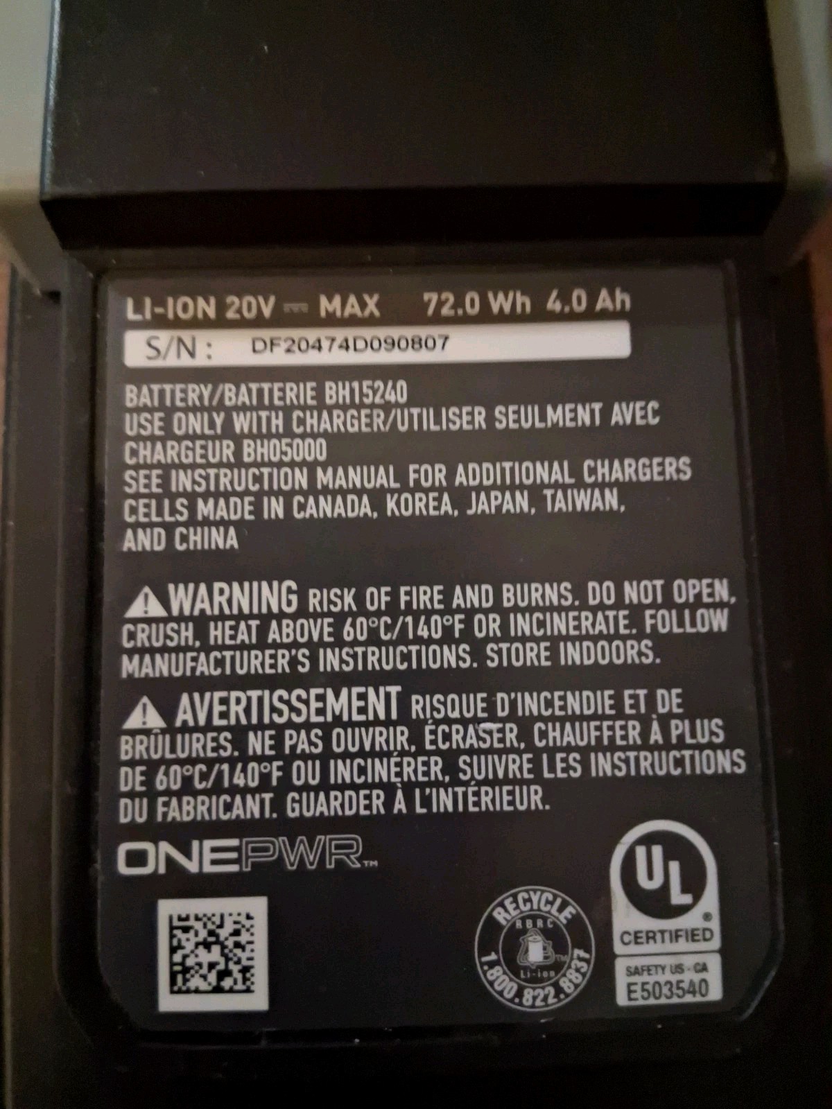 ONEPWR (4.0Ah) Lithium-Ion Battery/No Charger
