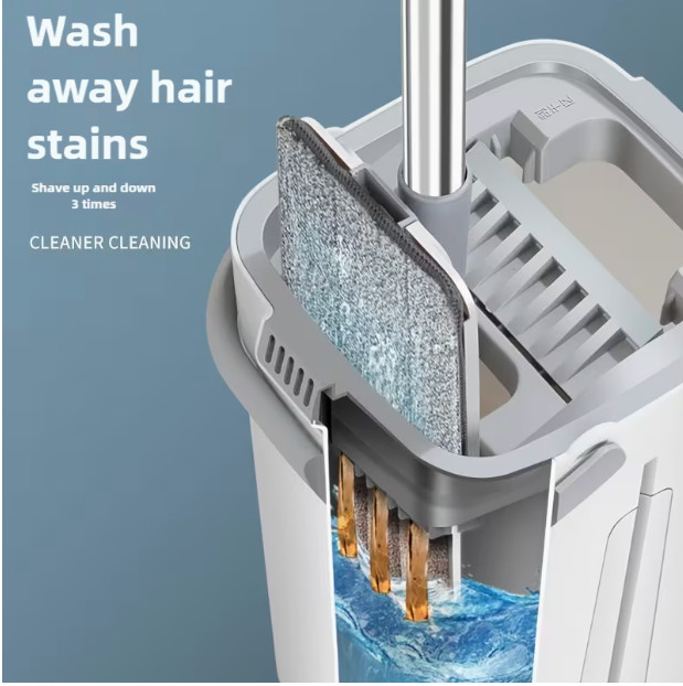 Flat Mop & Bucket Set, Wet & Dry Floor Cleaner for Home Cleaning