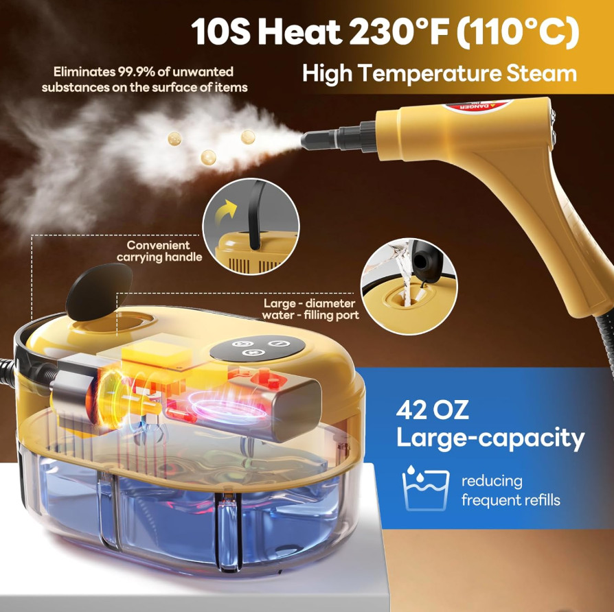 Handheld Steam Cleaner High Pressure 15-in-1 Fast Heat MultiSurface for Home Car