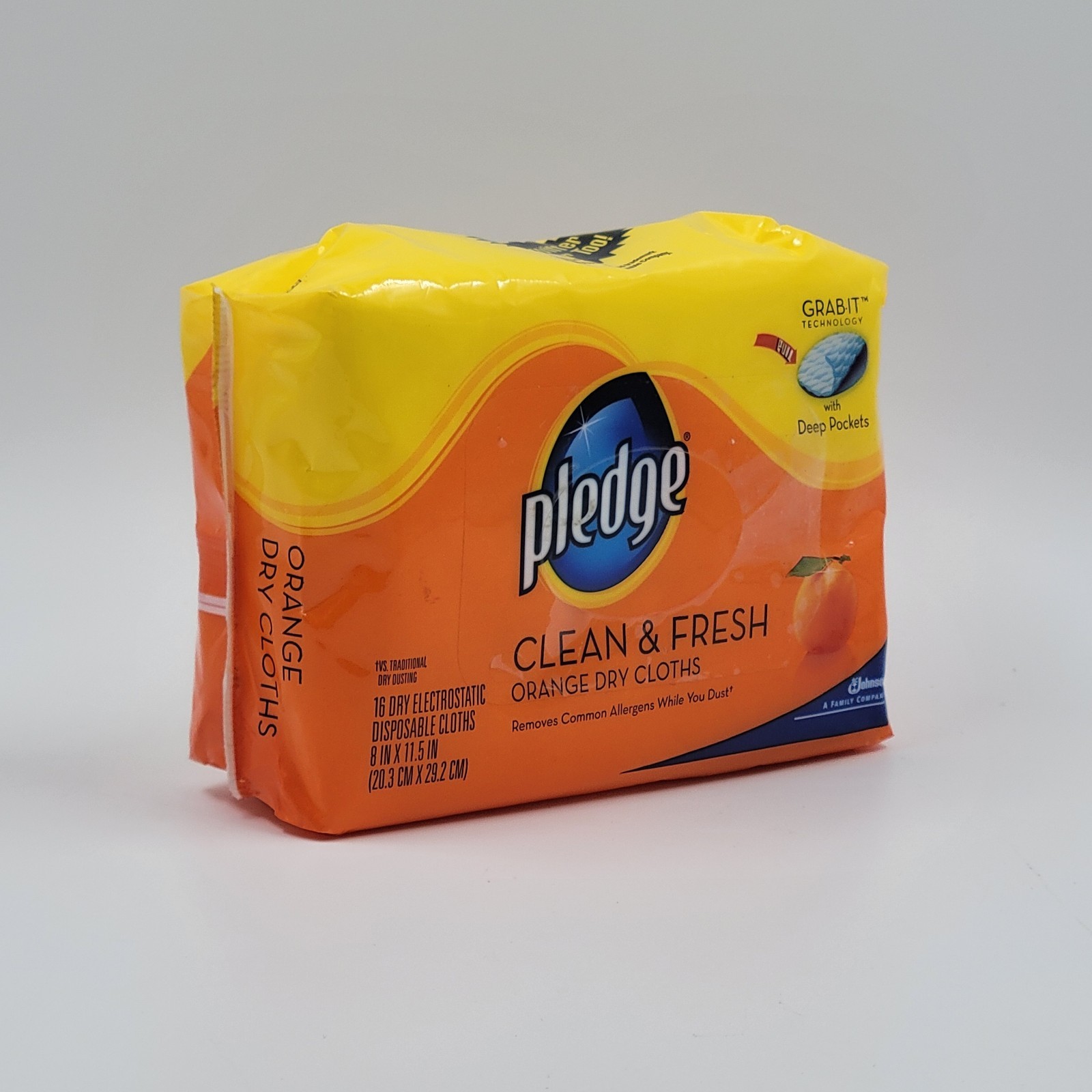 Pledge Grab It Dry Cloths Orange 16 Dry 8 in x 11.5 in Disposable Cloths