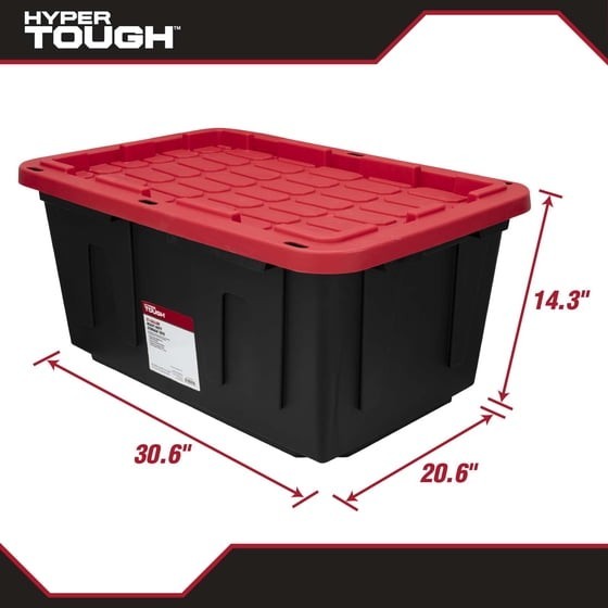 Hyper Tough 27 Gallon Storage Bin w/ Snap Lid, Black/Red Heavy Duty Containe 2Pk