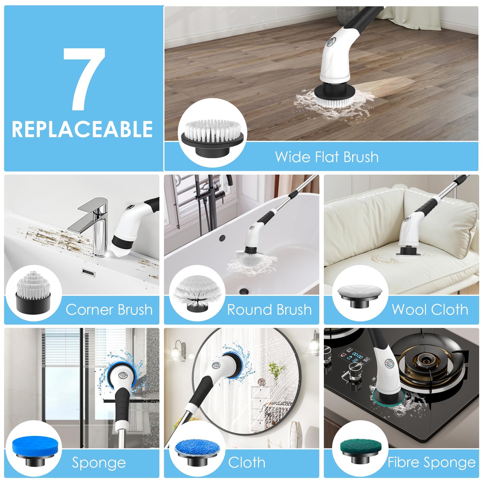 Electric Spin Scrubber, Cordless Cleaning Brush with 180 Min Runtime, 3-Speed…