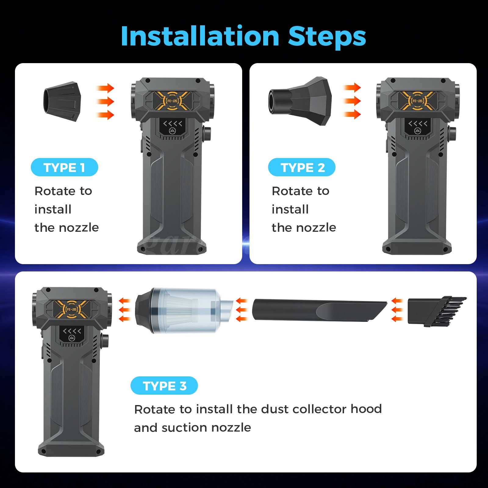 280000RPM Electric Air Duster Cordless Mini Jet Dry Blower Portable Turbo Fan US