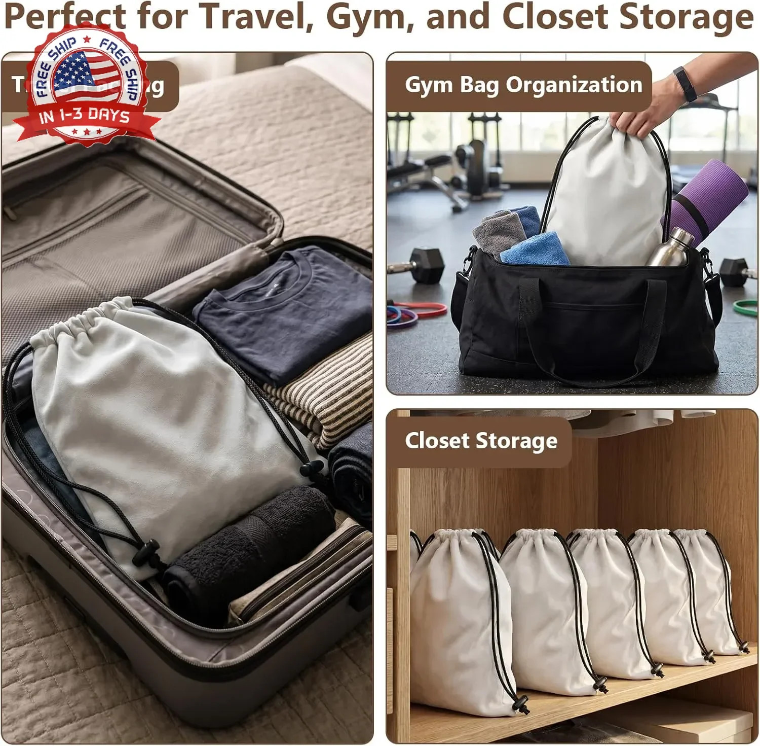 6 PCS Flannel Cloth Shoe Bags for Travel & Packing for Women & Men | 17.7 x 13.8