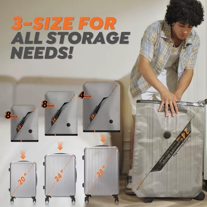 Vacbird Rechargeable Wireless Pump Travel Storage Bags Set – 20 Pack Portable Sp
