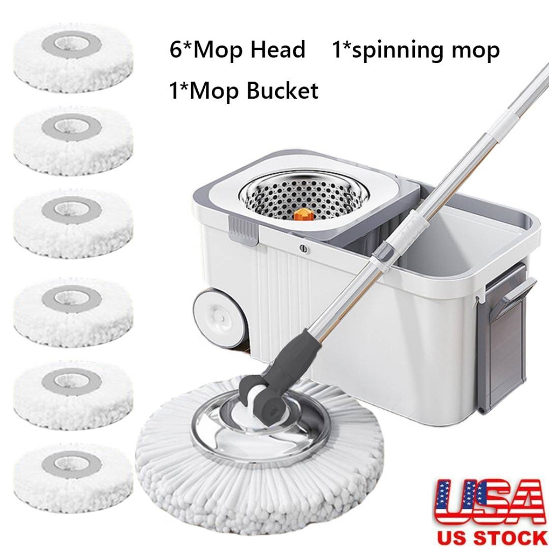 Spin Mop and Bucket Set, 360° Spinning Mop System 6 Mop Refill US