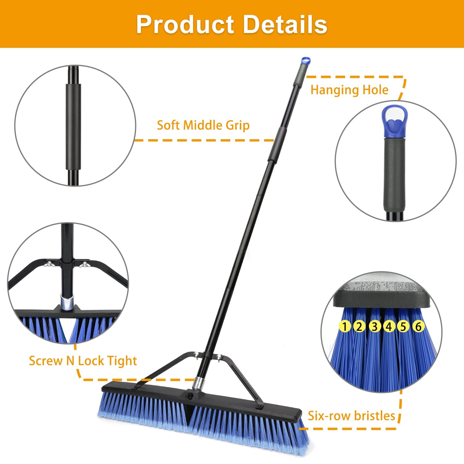 24 Inch Push Broom Outdoor Deck Driveway Garage Yard Patio Concrete Floor Blue