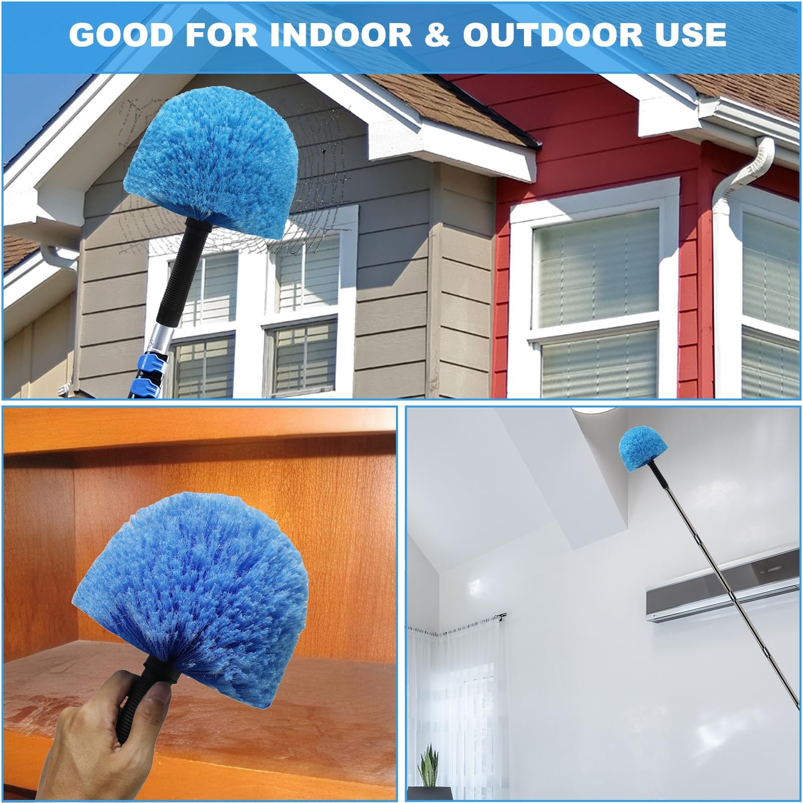 Twist-On Cobweb Duster Head Brush Indoor Outdoor Spider Web Remover Duster