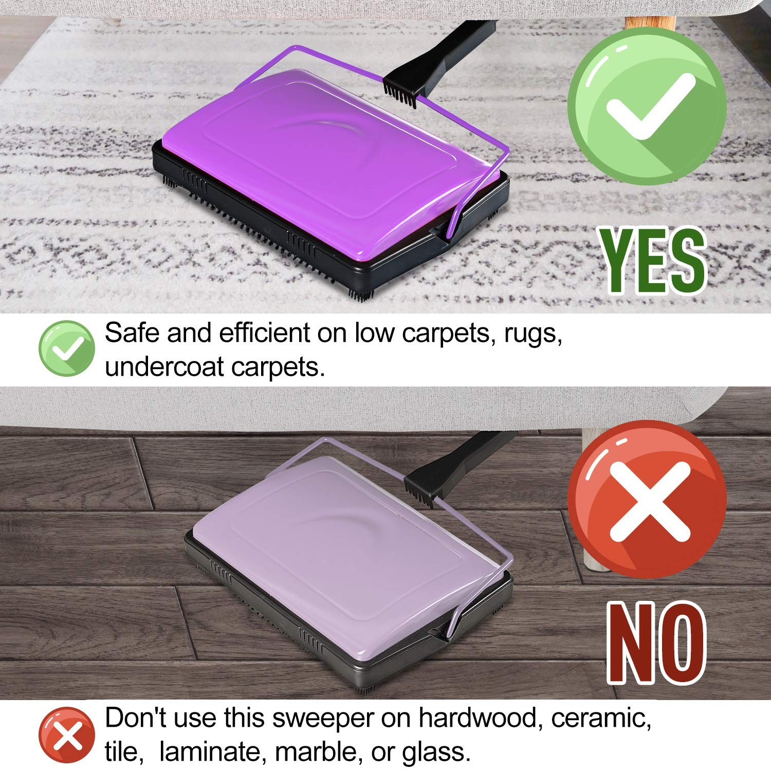 Yocada Carpet Sweeper Cleaner for Home Office Low&Undercoat Carpets Rugs Pet