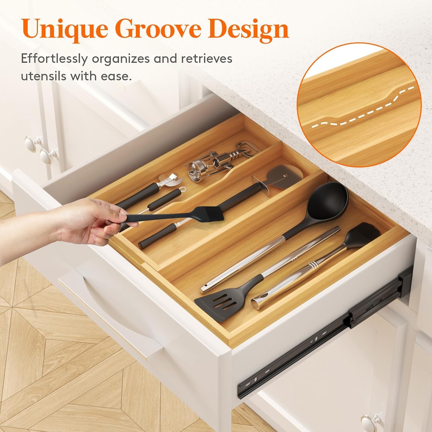 Utensil Organizer for Kitchen Drawer, Expandable Cooking Utensil Tray, Cutlery