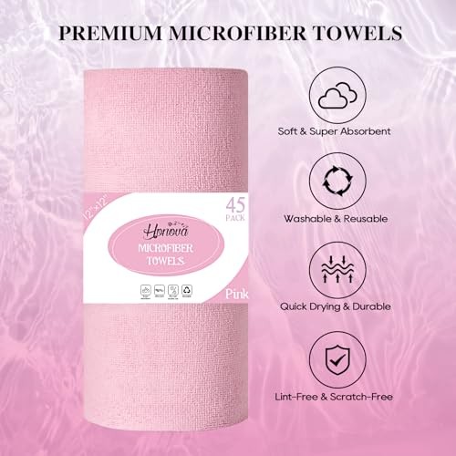 Microfiber Cleaning Cloth Roll 45 Pack2”×2″ Reusable Paper Towels, 1 Pink