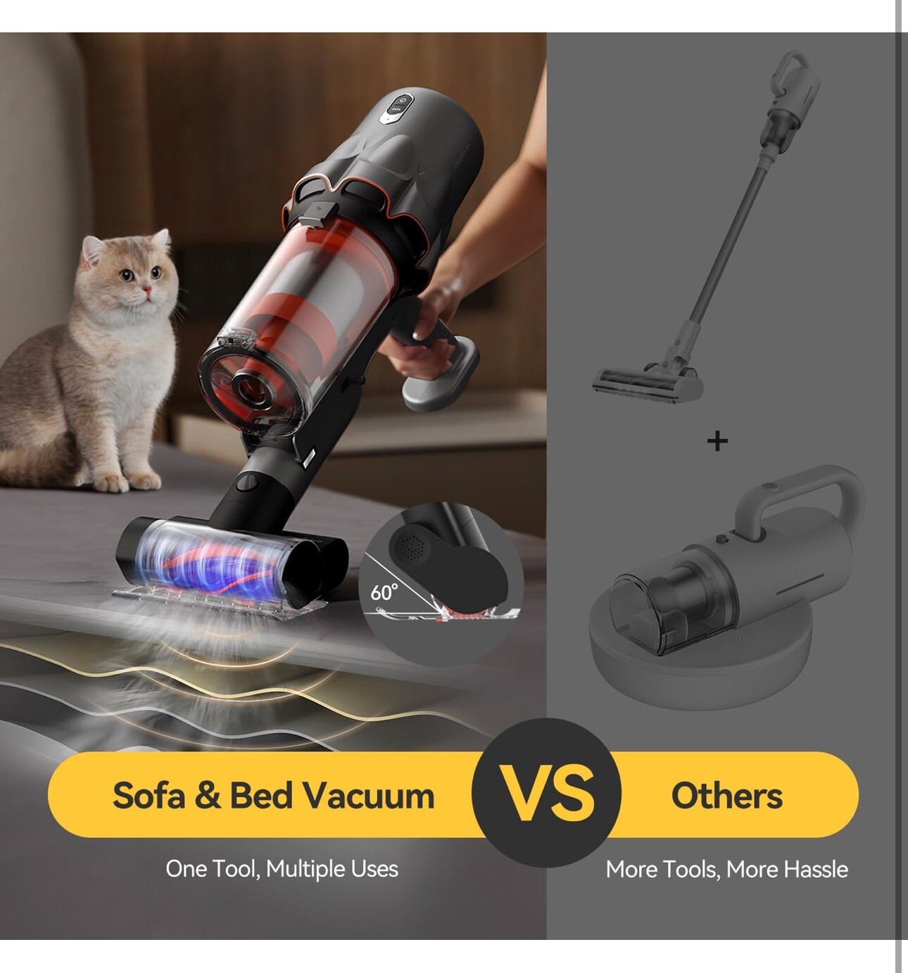 Deerma Cordless Stick Vacuum Cleaner, 240W Vacuum Cleaners, Anti-Tangle DEM T30