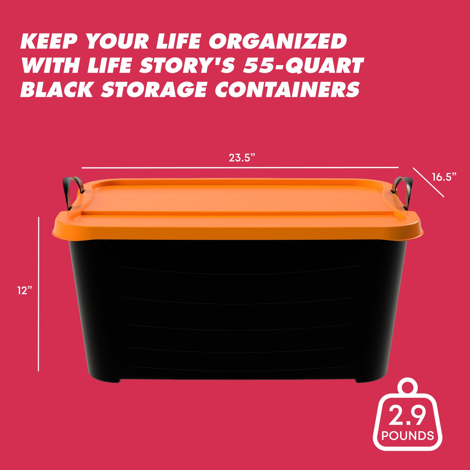 Life Story 55 Quart Stackable Storage Bin, Heavy Duty Lidded Container, 6 Pack