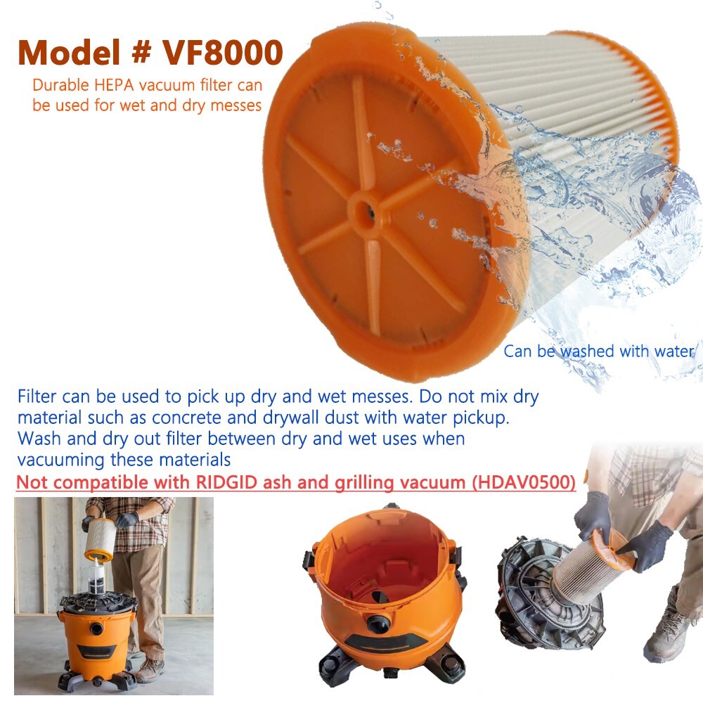 1 pcs VF8000 Pleated HEPA Filter for RIDGID Most 5-16 Gallon Wet Dry vacuums