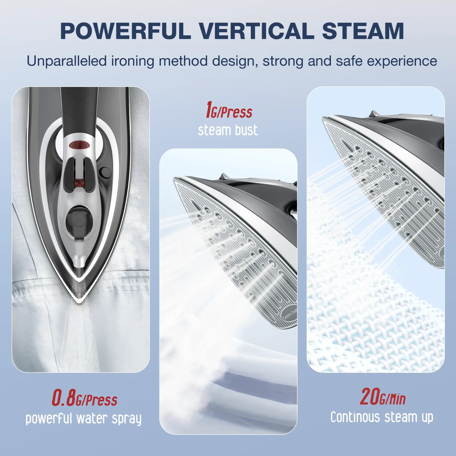 Moosoo Cordless Iron,1500W ,Anti-Drip,Adjustable Temperature,Quick-Charge Base
