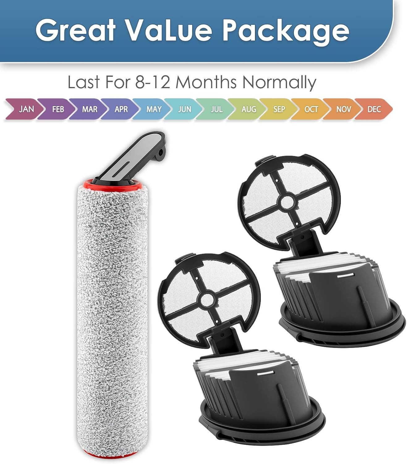 3 Pack H14 Pro Replacement Roller Brushes and HEPA Filters Compatible