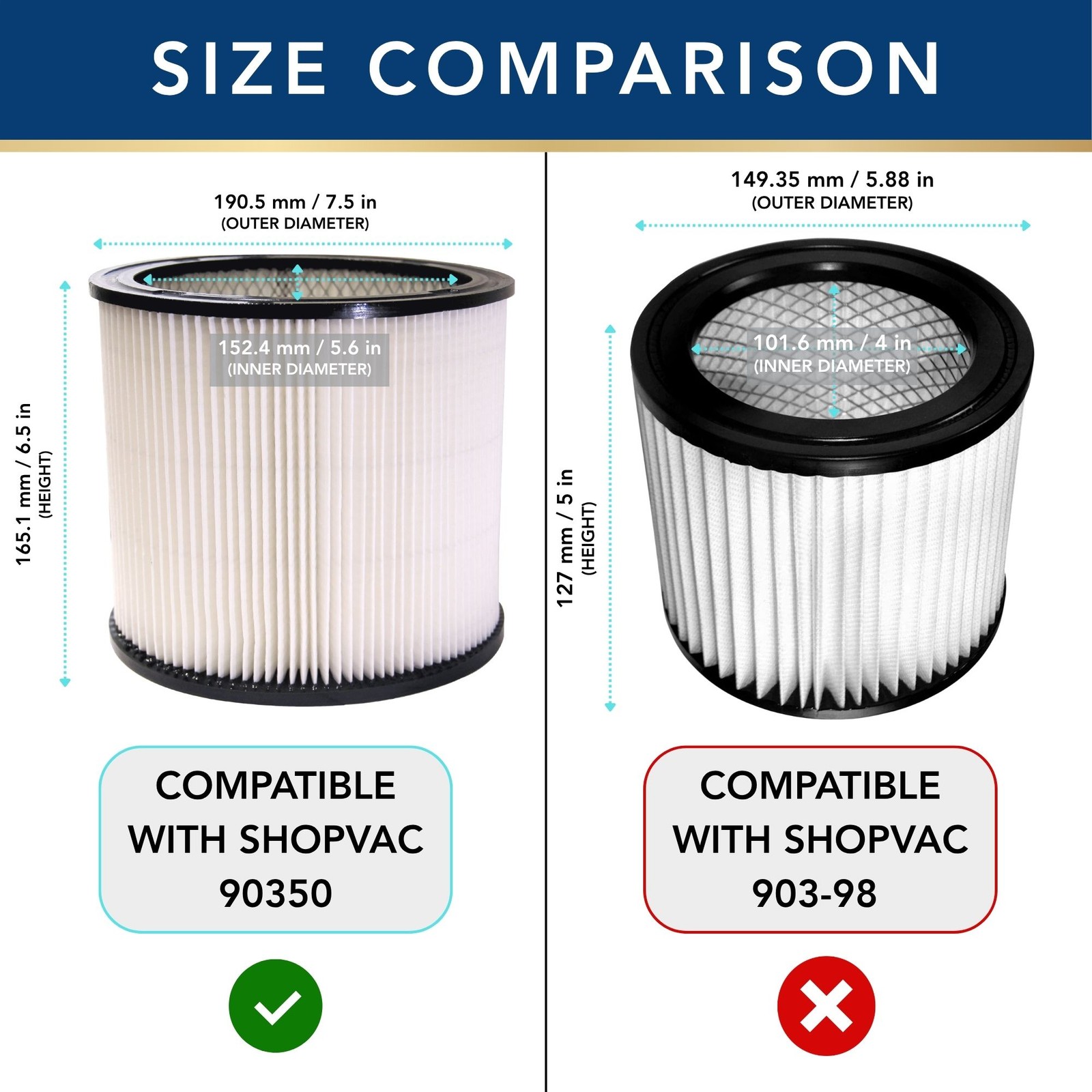 MaximalPower Replacement Filter for Shop-Vac 90350 90304 90333 w/ Dusting Brush