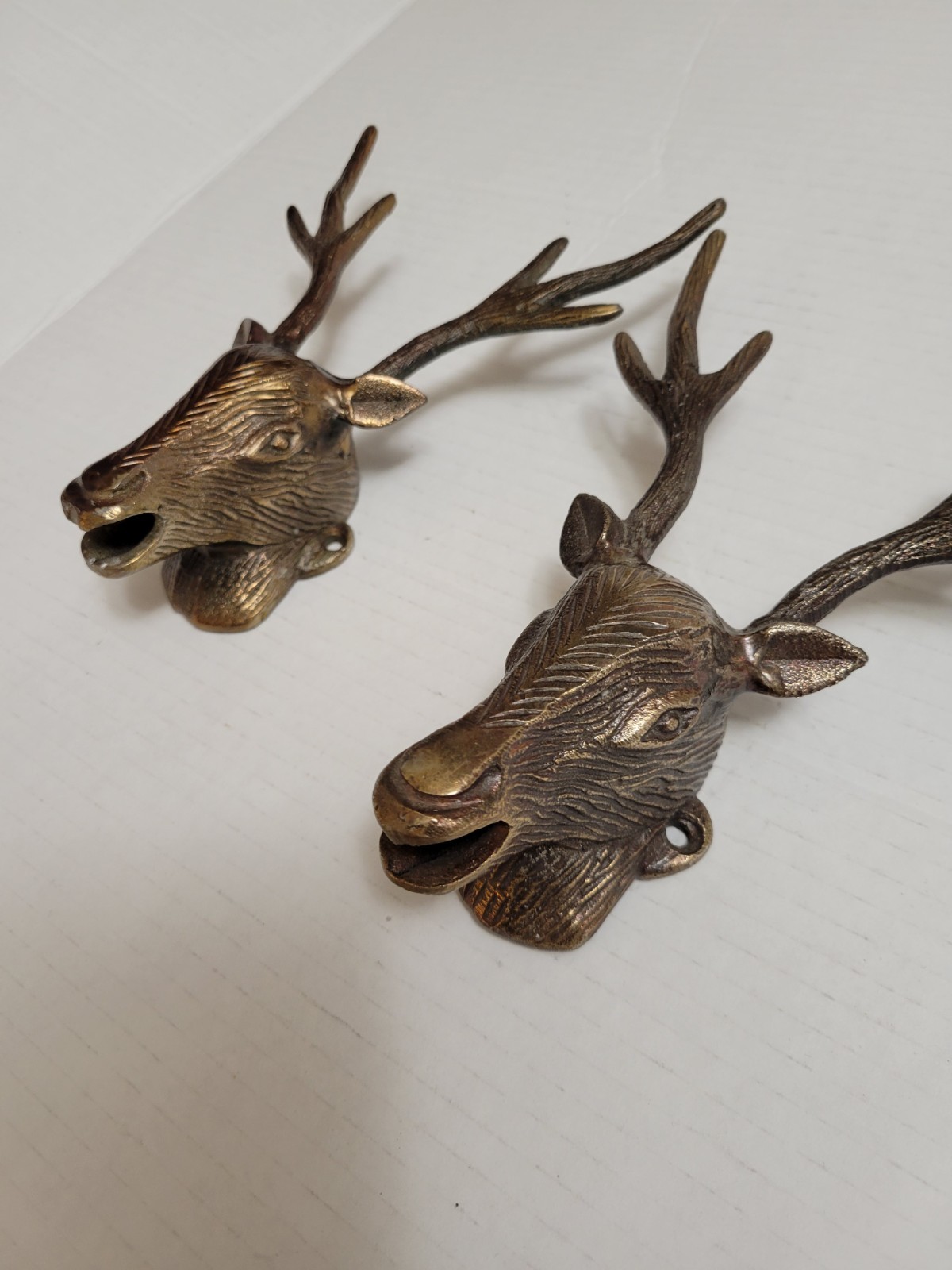 vintage Bronze Brushed Brass Animal Wall Hooks Set of 2 Rustic Deer Head Metal
