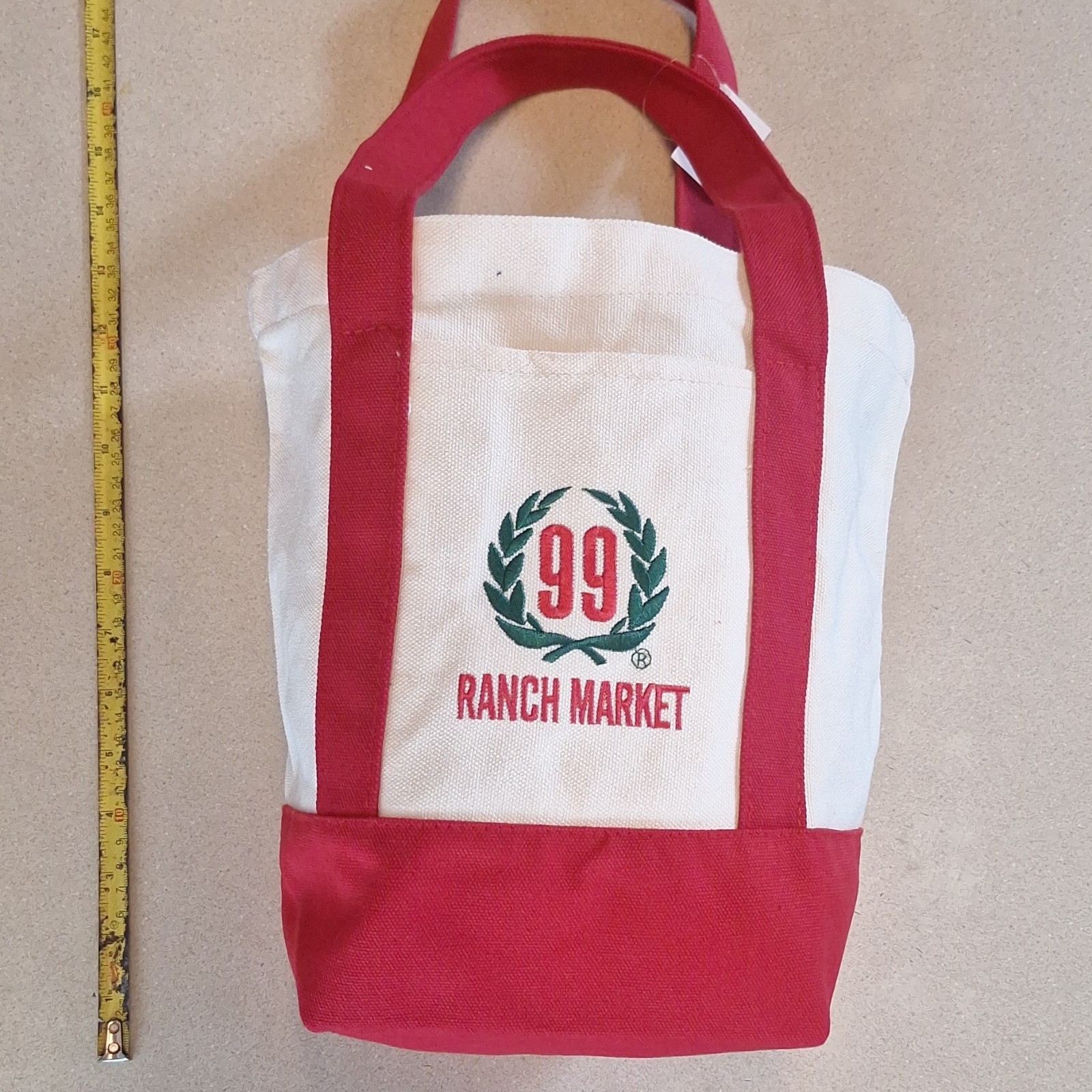 99 Ranch Market Canvas Foldable Tote Bag Red White All-Over Pattern