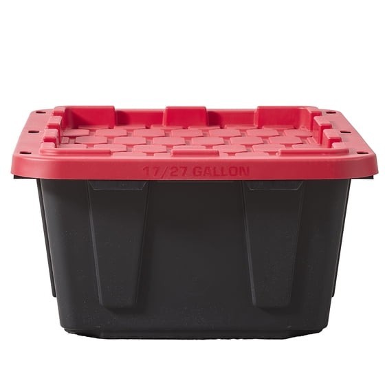 Hyper Tough 17 Gallon Medium Storage Bin with Snap Lid Black and Red Heavy Duty