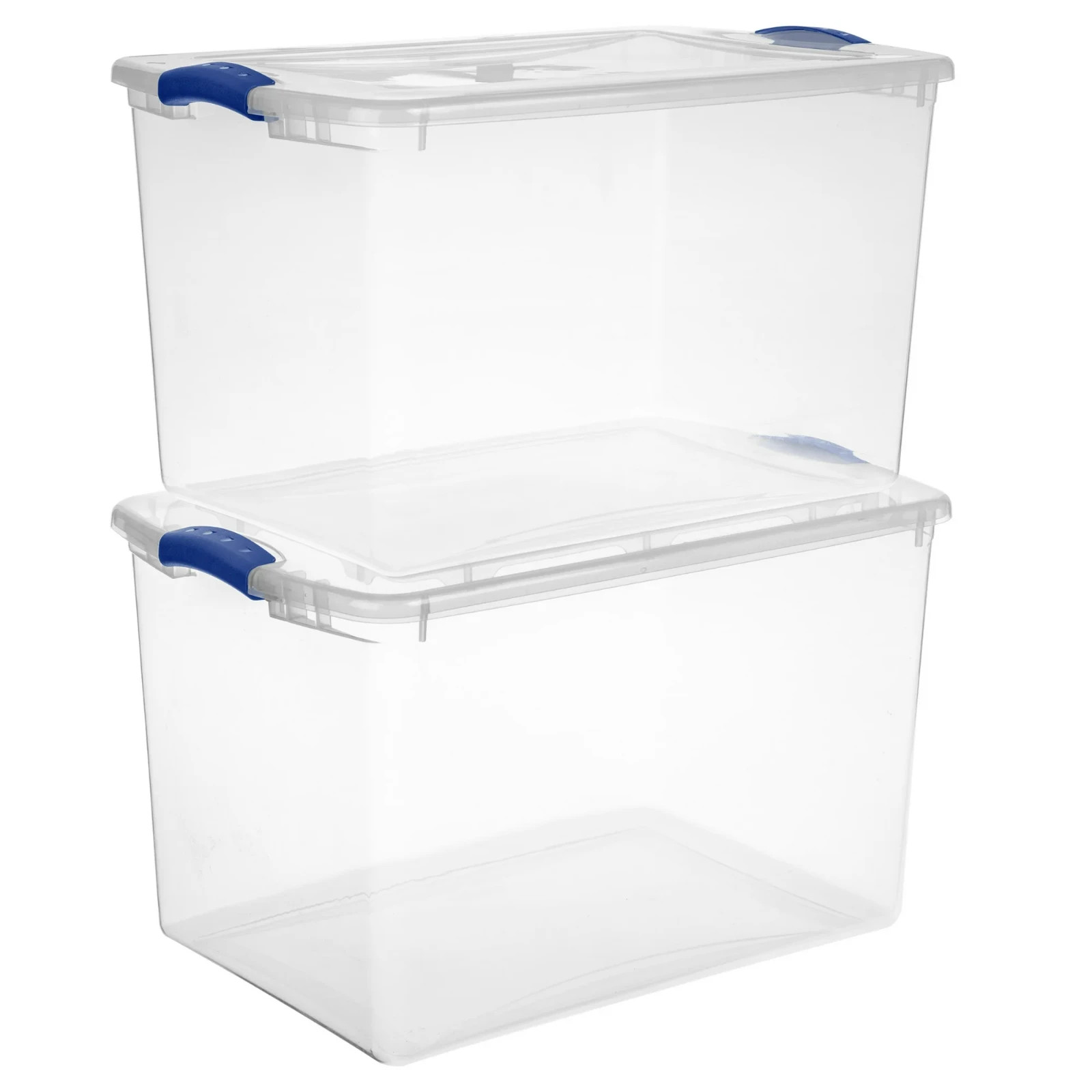 6Pack Sterilite Large Storage Bin, 66 Quart Clear Plastic Storage Container Blue