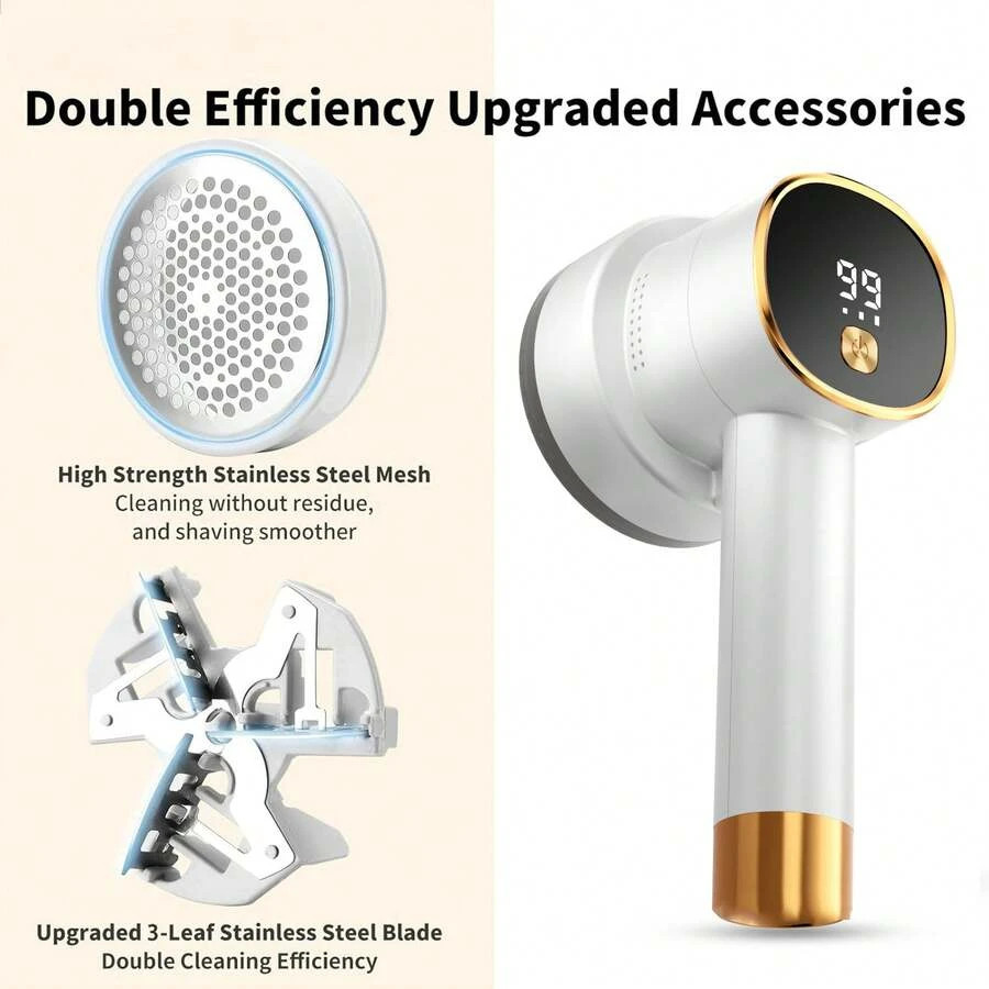 1pc Fabric Razor, Lint Remover USB Rechargeable 6-Blade Blade LED Display White
