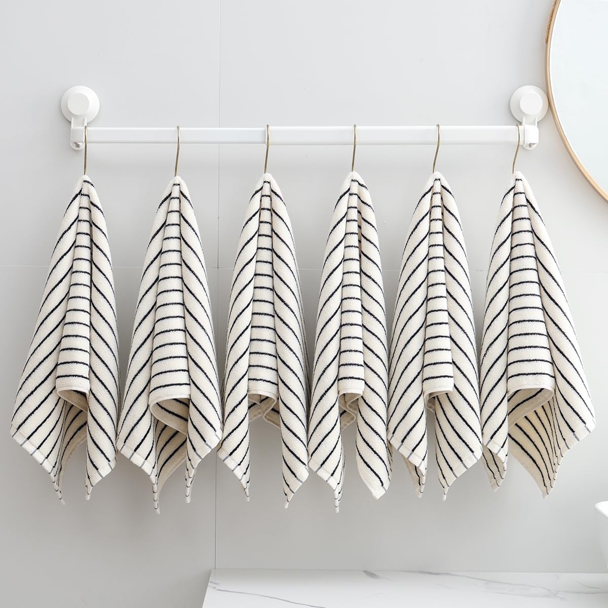 6 Piece Black and White Striped Hand Towels,100% Cotton Bathroom Towels Ultra
