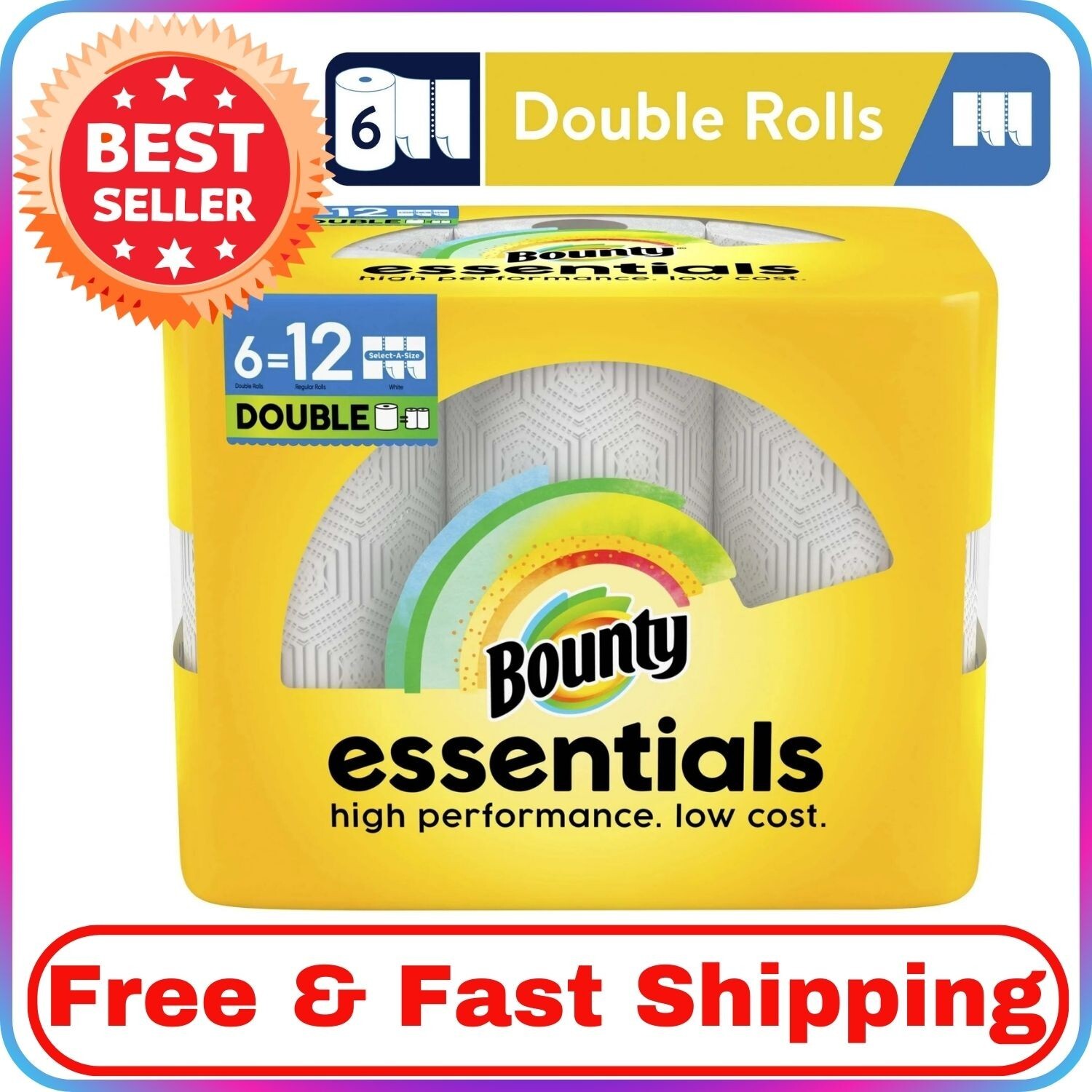 Bounty Essentials Select-a-Size Paper Towels, 6 Double Rolls