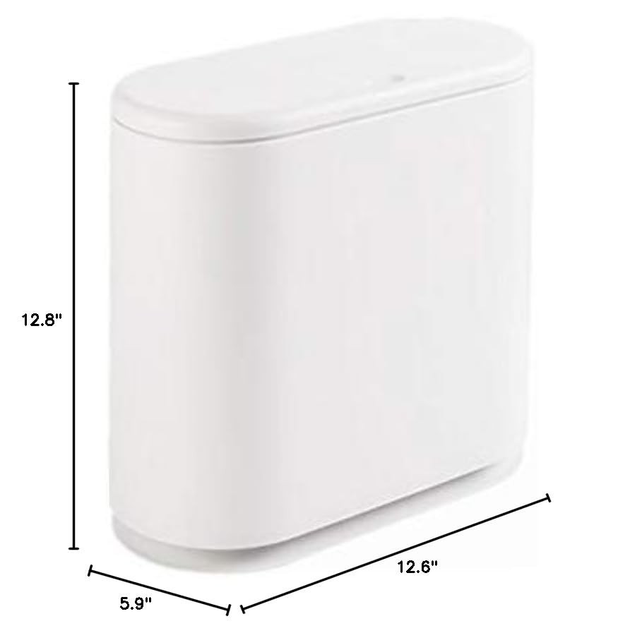 12 Liter Rectangular Plastic Trash Can with Press Top Lid,White Modern Wasteb…