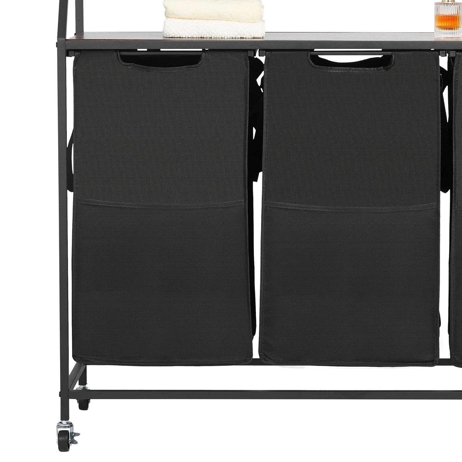 2-Tier 3-Section 600D Oxford Cloth Laundry Sorter with Metal Frame & Wooden Top