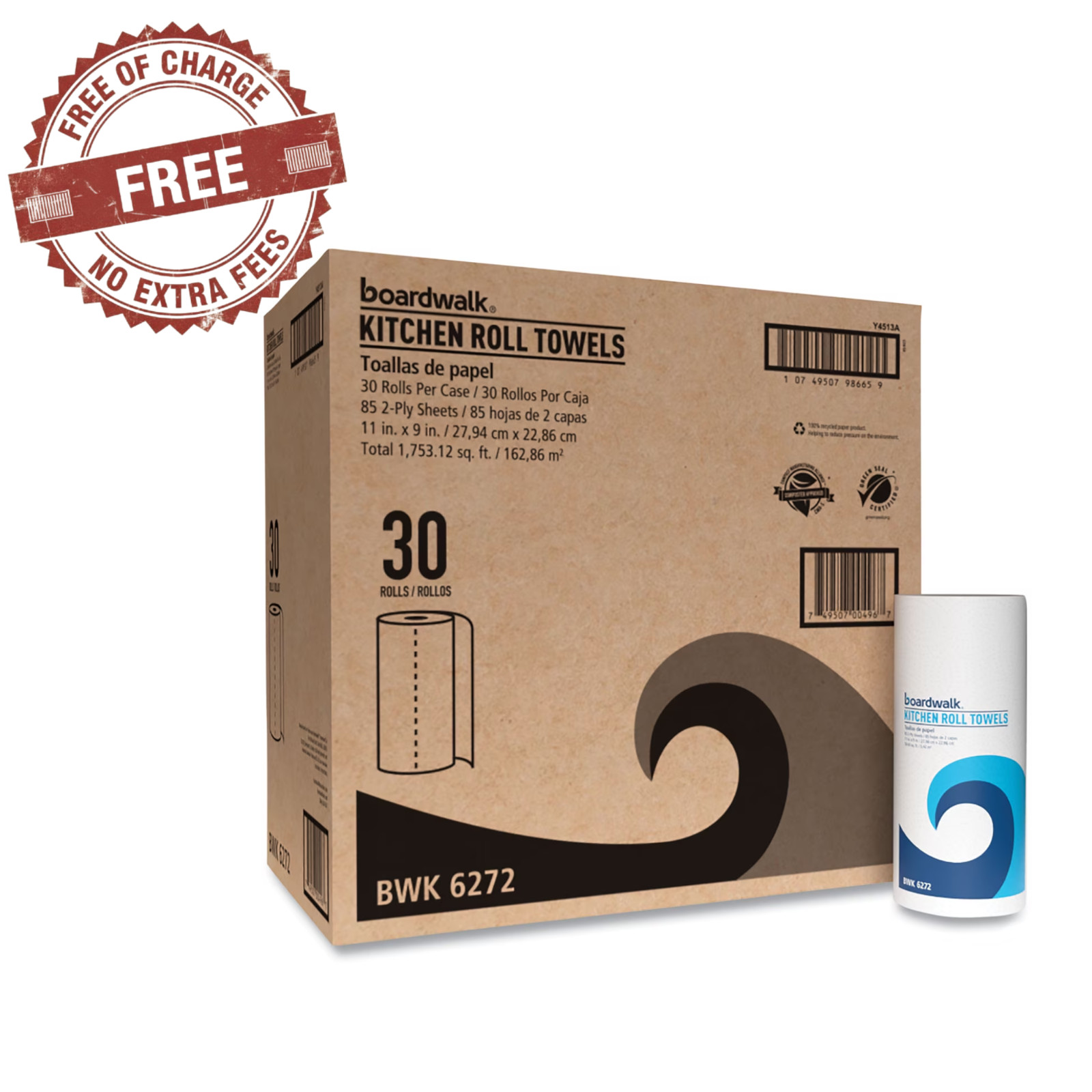 Boardwalk Kitchen Roll Towel, 30 Rolls/Carton, 85 Sheets/Roll 2-ply 11 x 9 White